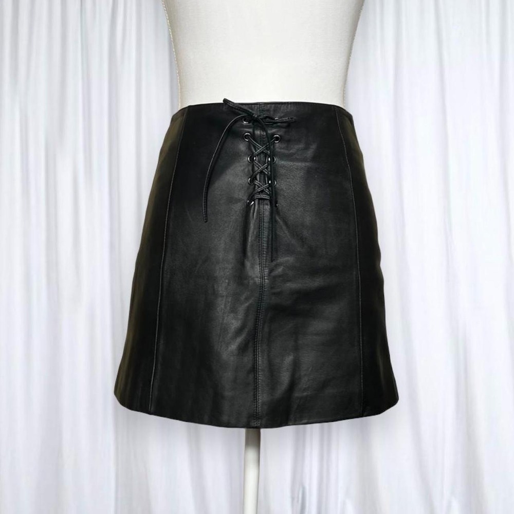 Wilsons Leather Black Lace Up Mini Skirt Vintage